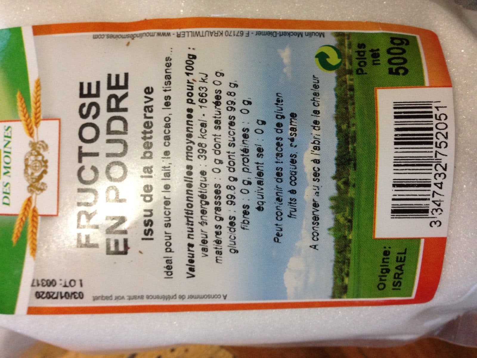 Moulin des moines Fructose en poudre MOULIN DES MOINES packshot