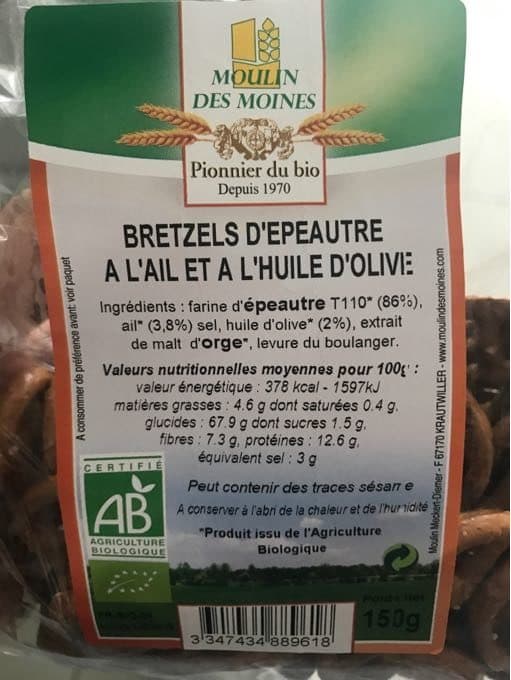 Moulin des Moines Bretzels D'epeautre à l'ail Et l'huile dolive packshot