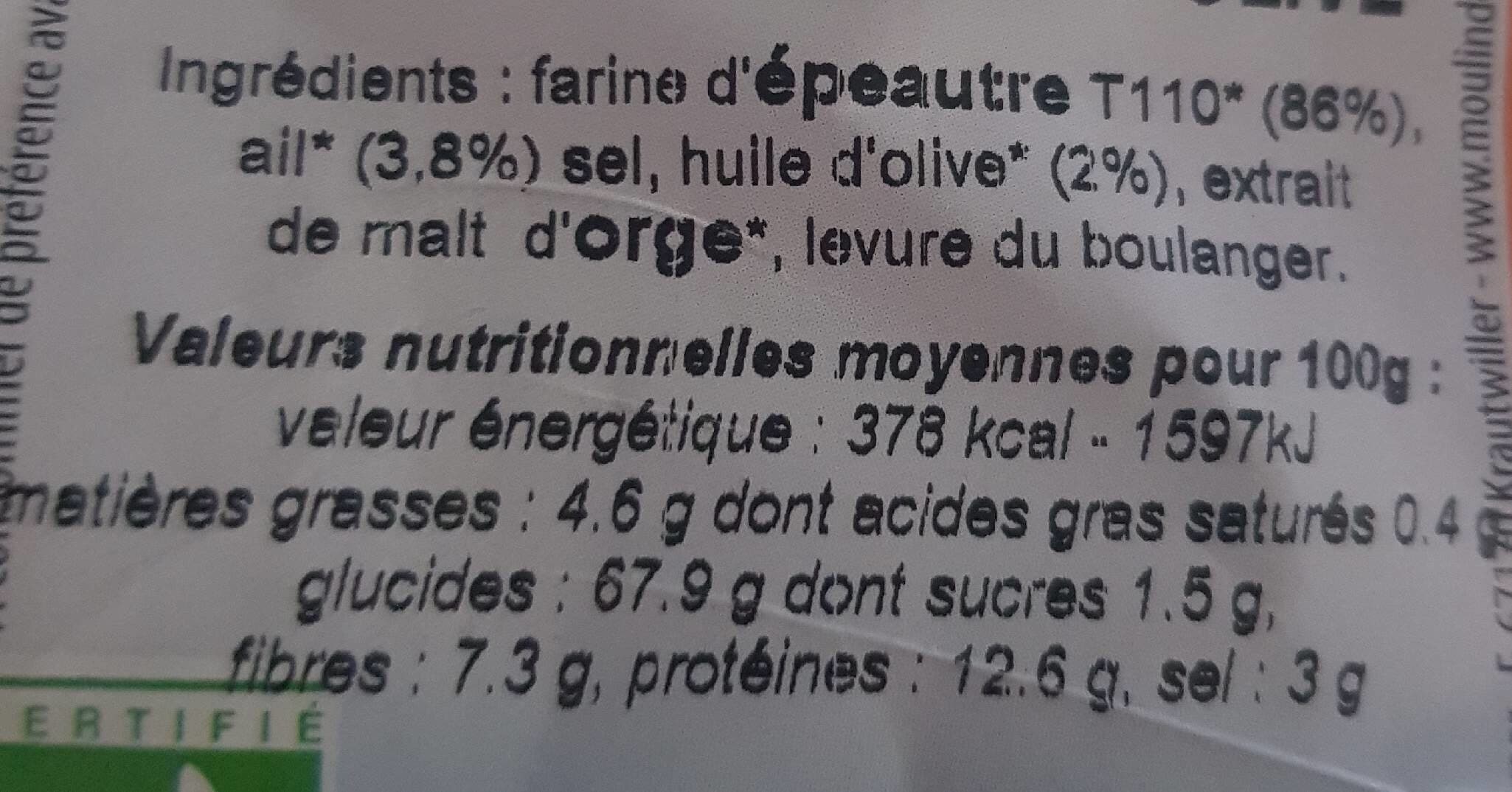 Moulin des Moines Bretzels D'epeautre à l'ail Et l'huile dolive packshot