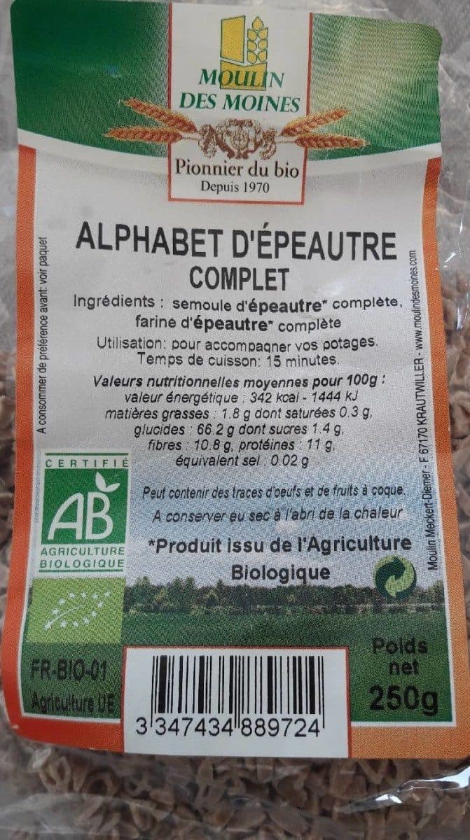 Moulin des moines Alphabet d'epautre complet packshot