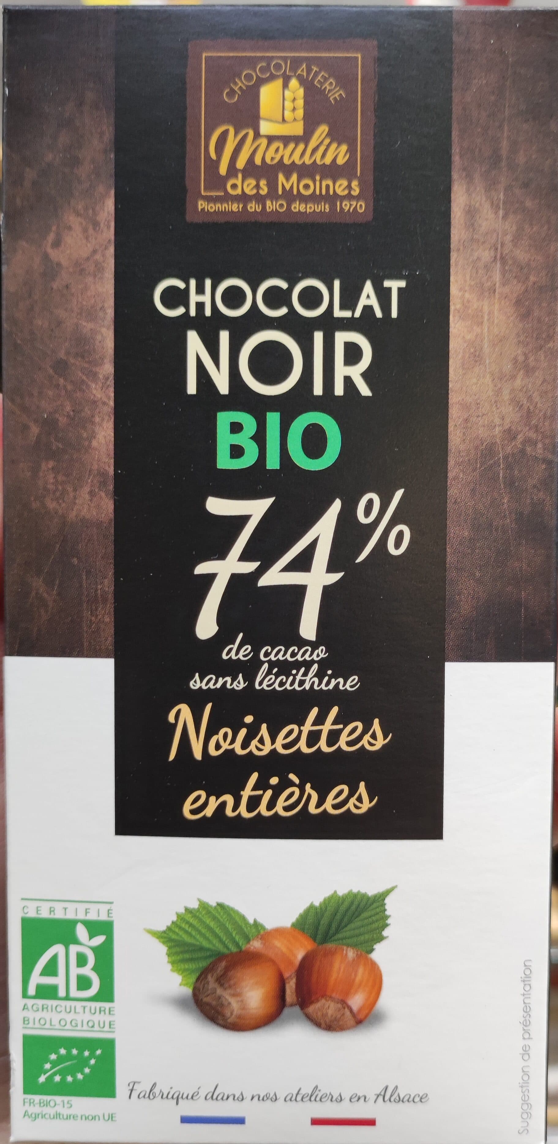 Moulin des Moines Chocolat noir BIO Noisettes entières packshot