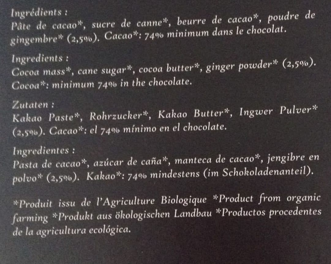 Moulin des Moines Chocolat noir au gingembre 74% de Cacao packshot