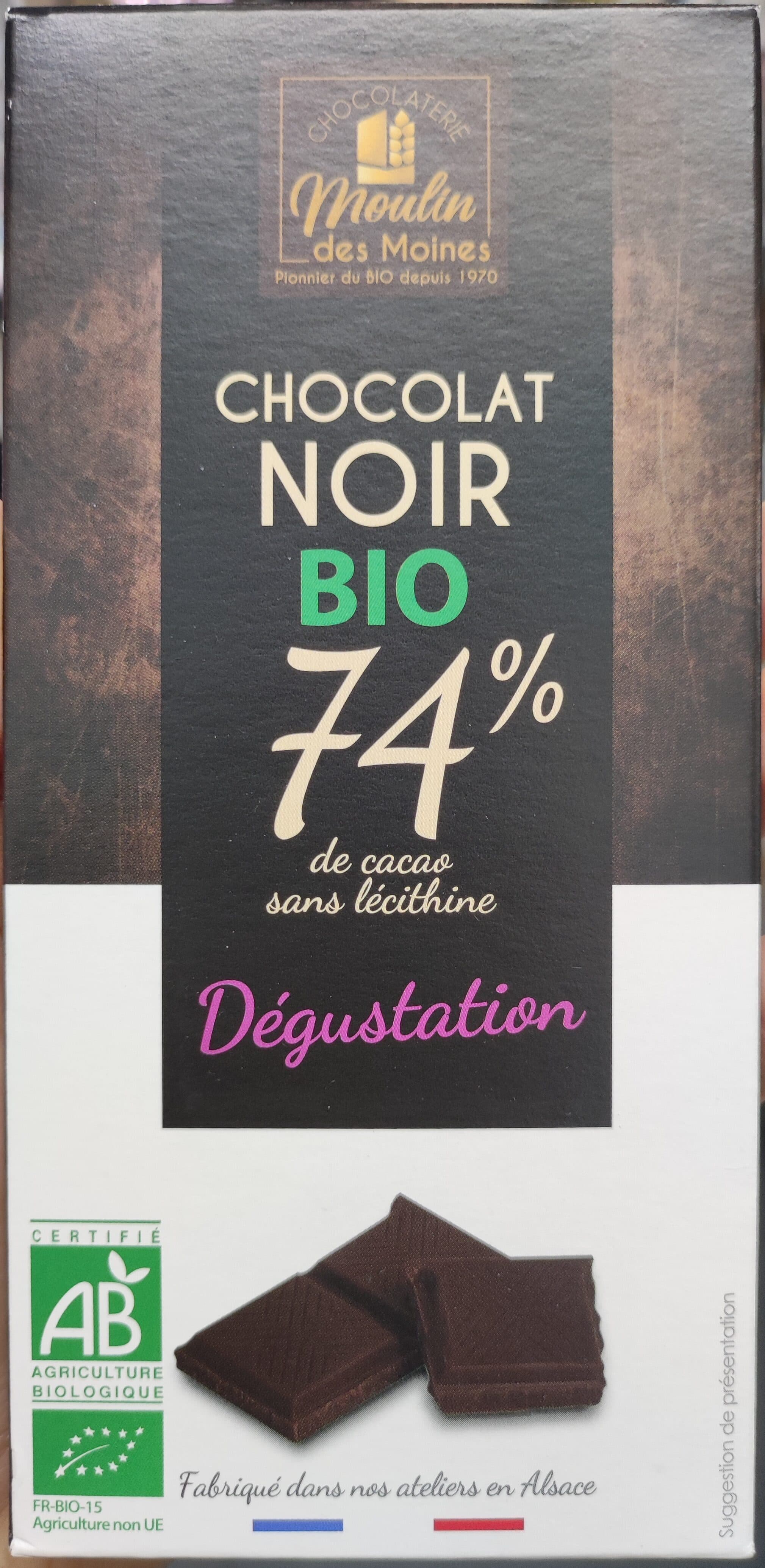 Moulin des Moines Chocolat noir 74% de cacao packshot