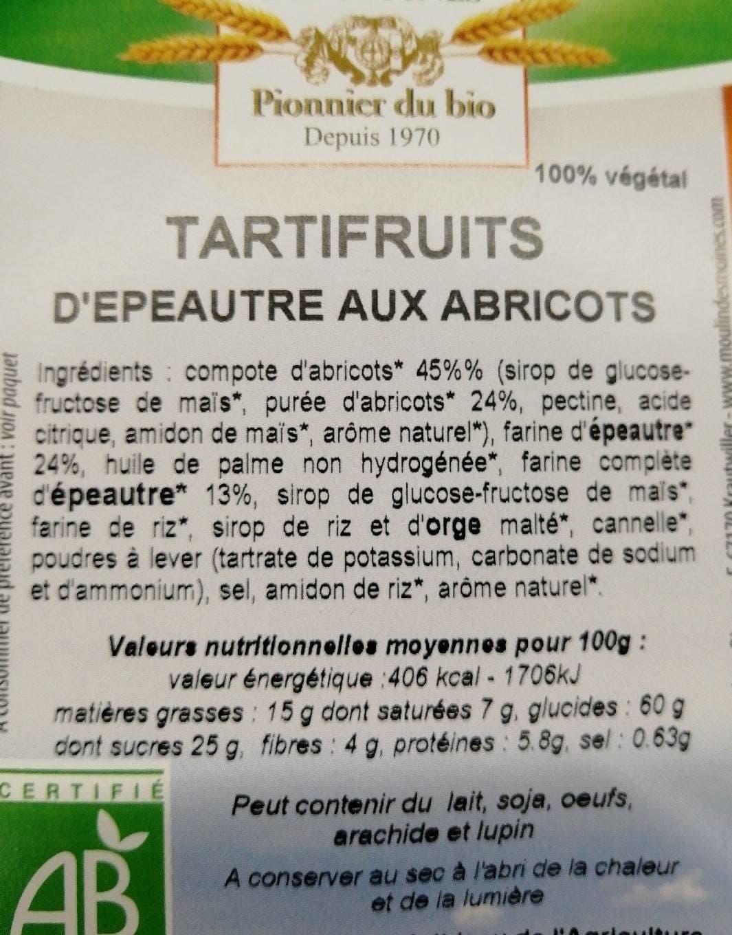 Moulin Des Moines Tartifruits d'épeautre aux abricots packshot