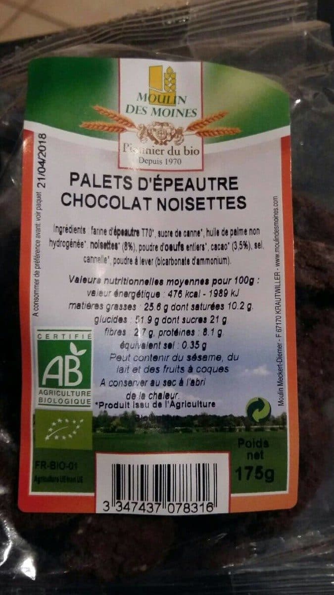 Moulin des moines Palets d'épeautre chocolat noisettes packshot