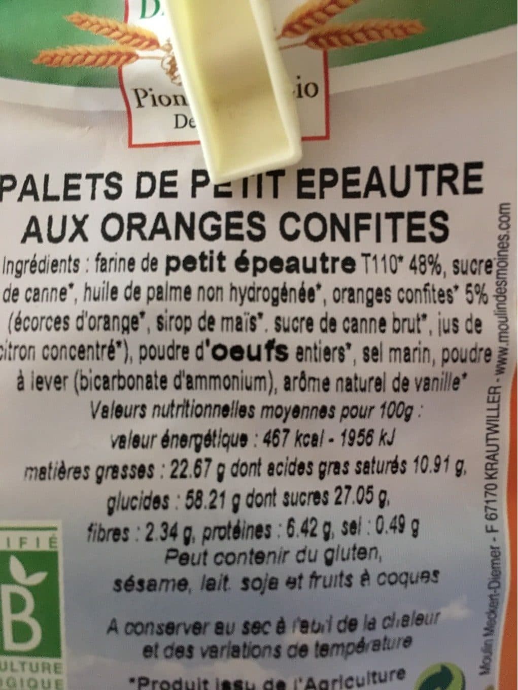 Moulin des Moines Palets de petit épautre aux oranges confites packshot
