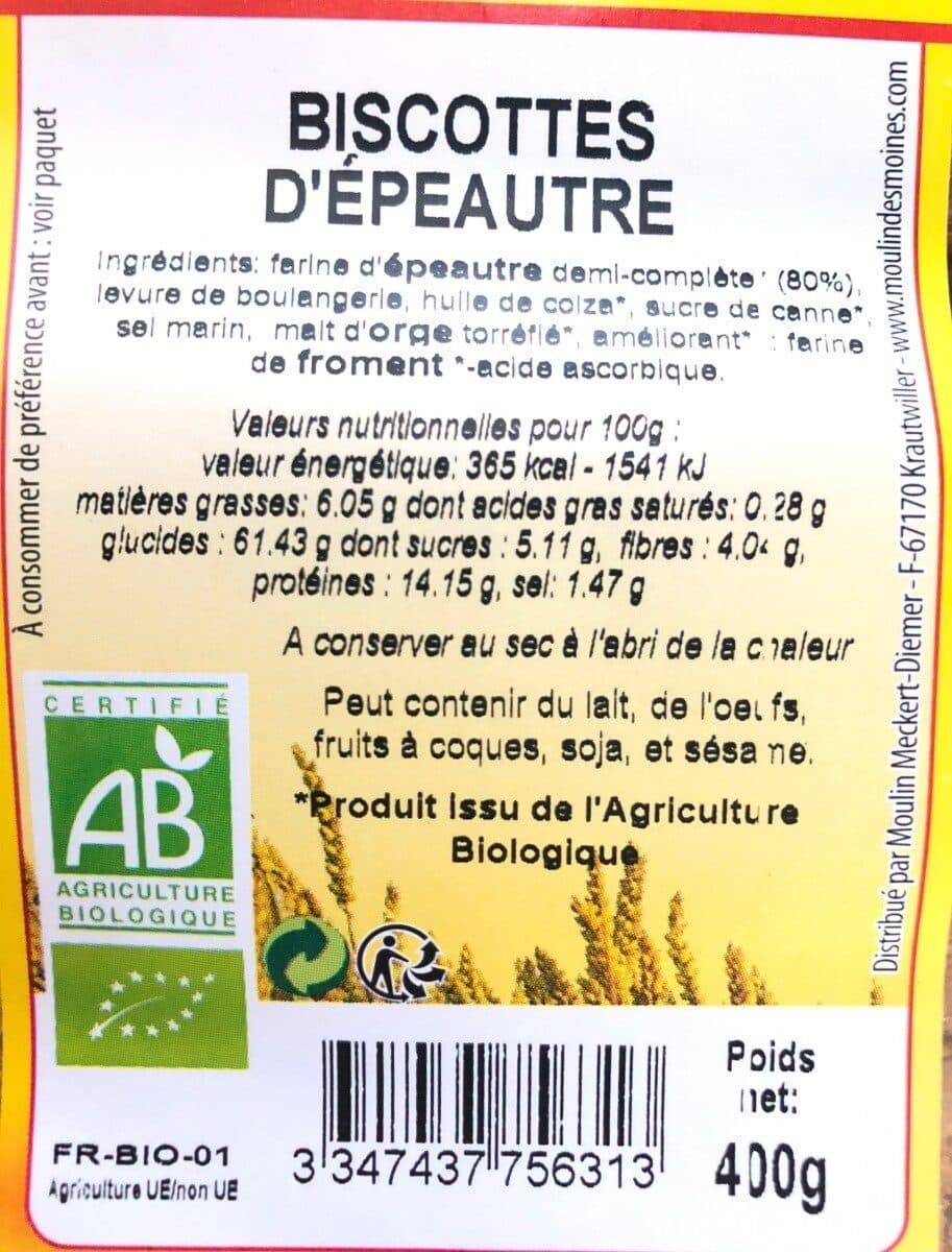 Moulin des Moines Biscottes épeautre packshot