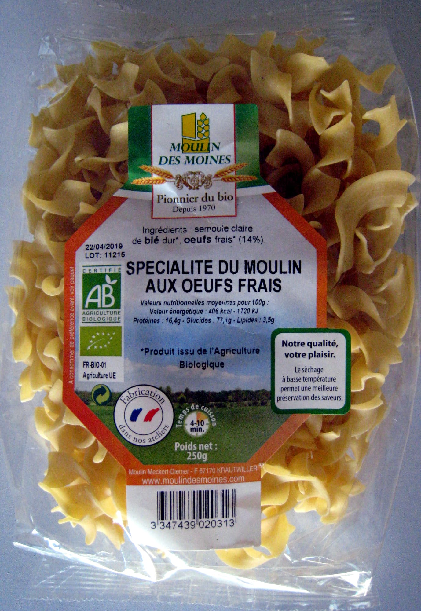 Moulin des Moines Pâtes Spécialité du Moulin aux oeufs frais packshot