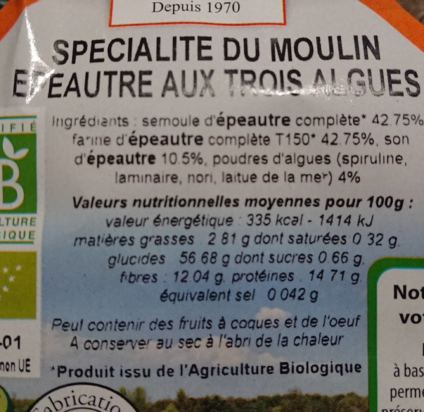 Moulin Des Moines Spécialité du moulin épeautre aux trois algues packshot