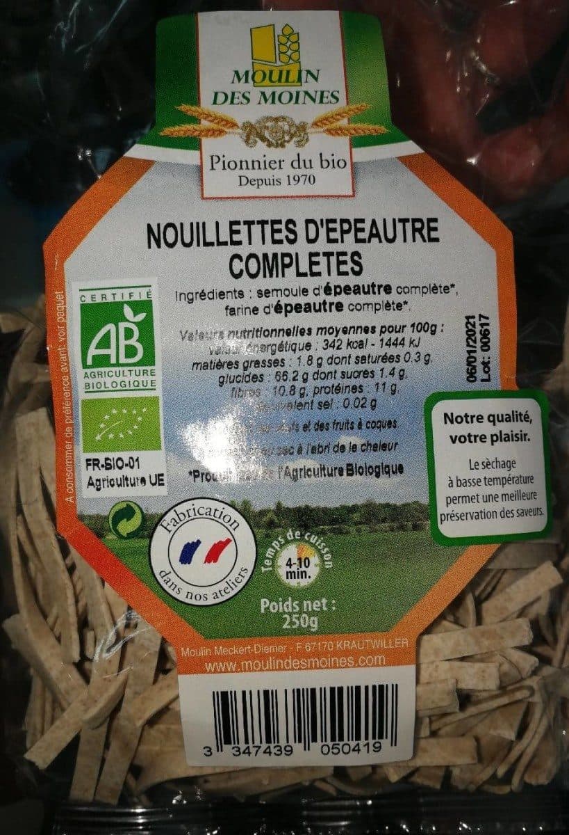 Moulin des moines Nouillettes d'épeautre completes packshot