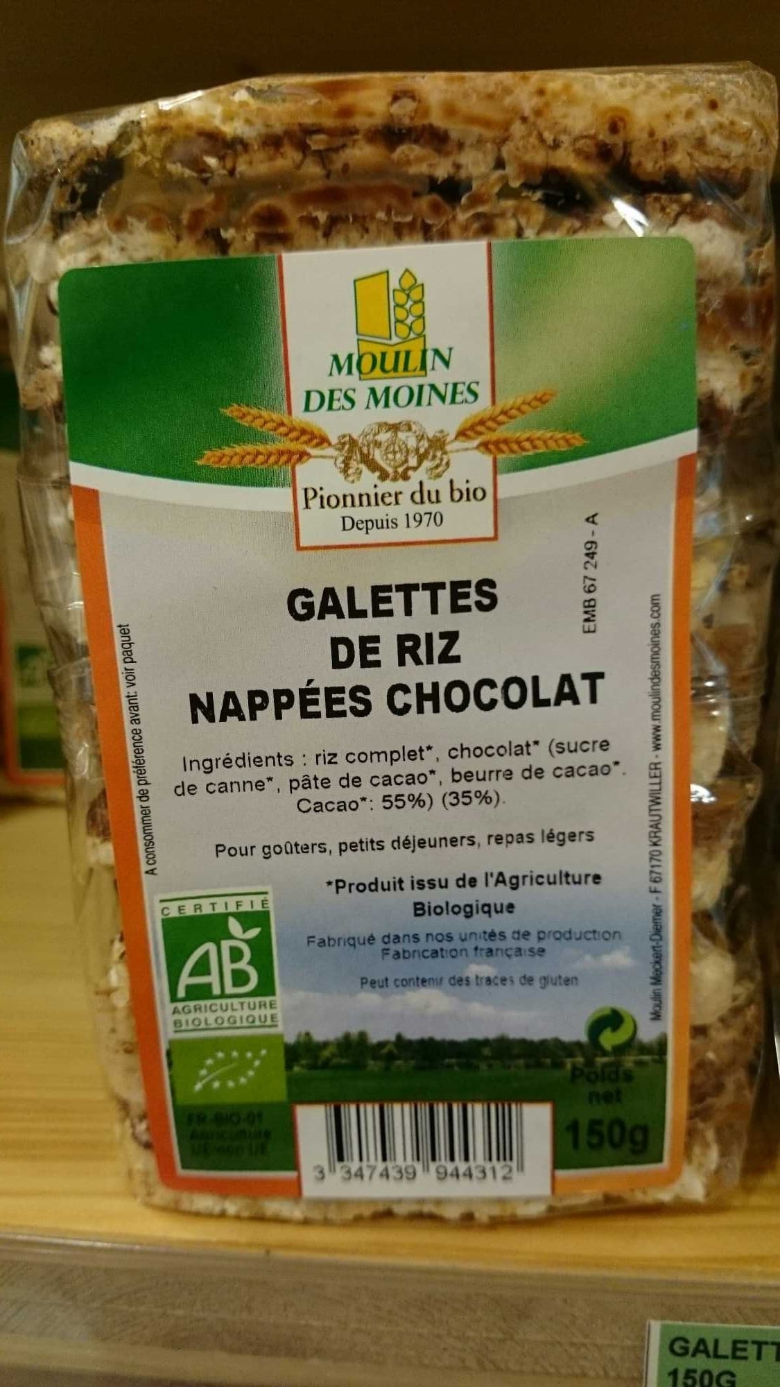 Moulin des Moines Galettes de Riz Nappées Chocolat packshot