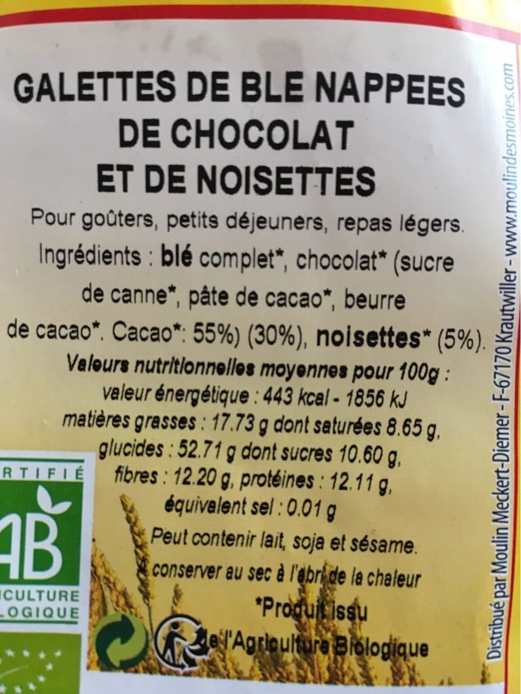 Naturaline Galettes de blé nappées de chocolat et de noisettes packshot