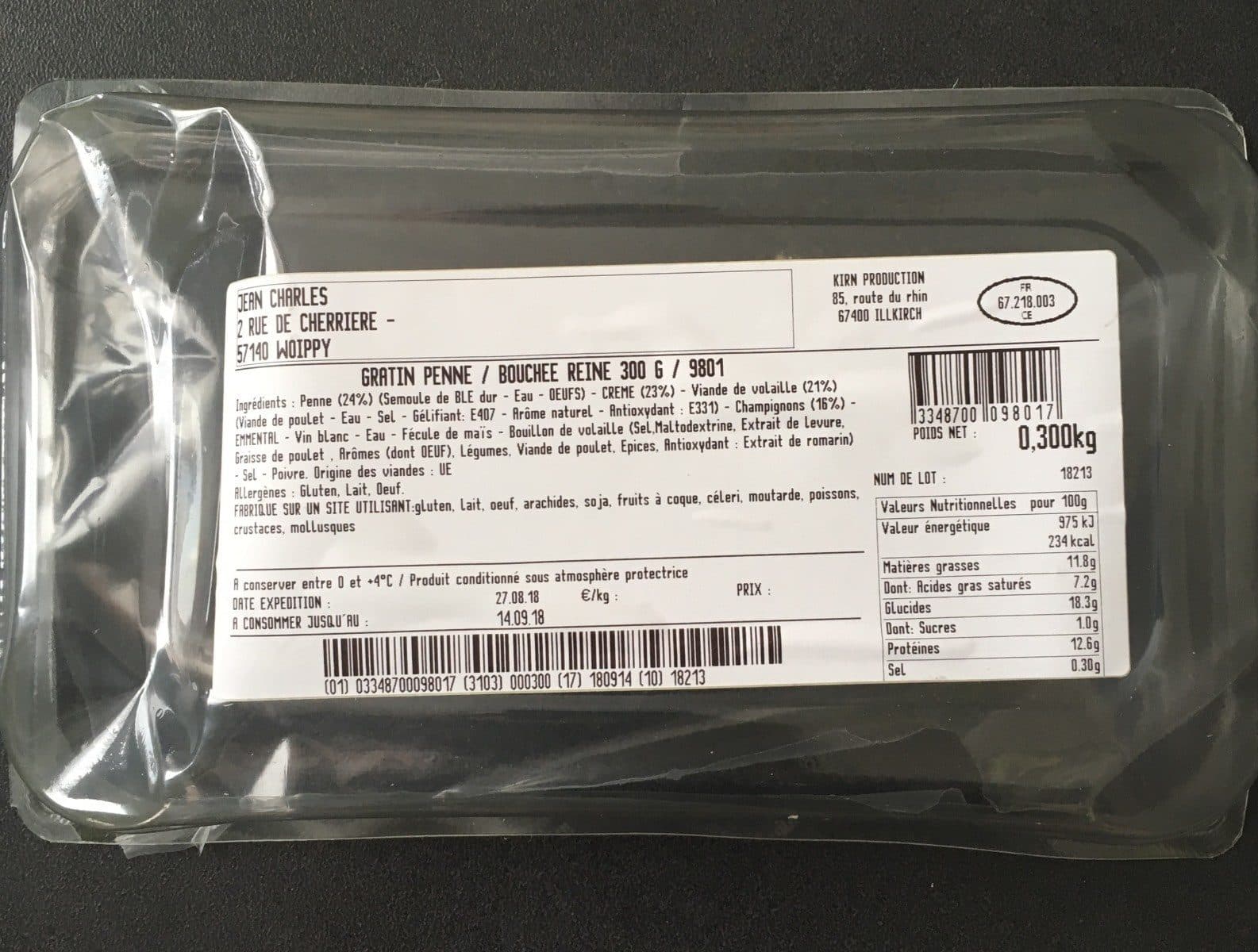 Open Food Facts Gratin penne / bouchée reine packshot