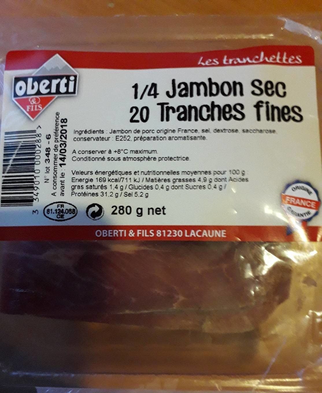 Oberti 1/4 JAMBON SEC OBERTI packshot