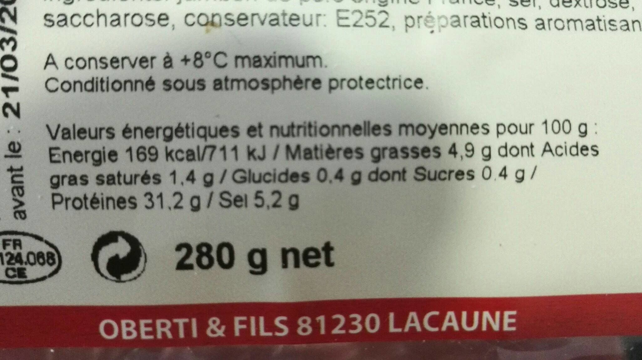 Oberti & Fils Jambon sec 12 tranches généreuses packshot