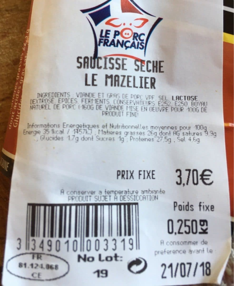 Open Food Facts Saucisse seche le Mazelier packshot