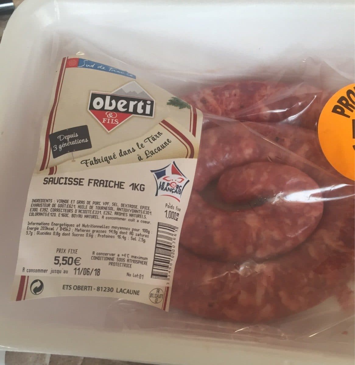 Oberti Saucisse fraiche packshot