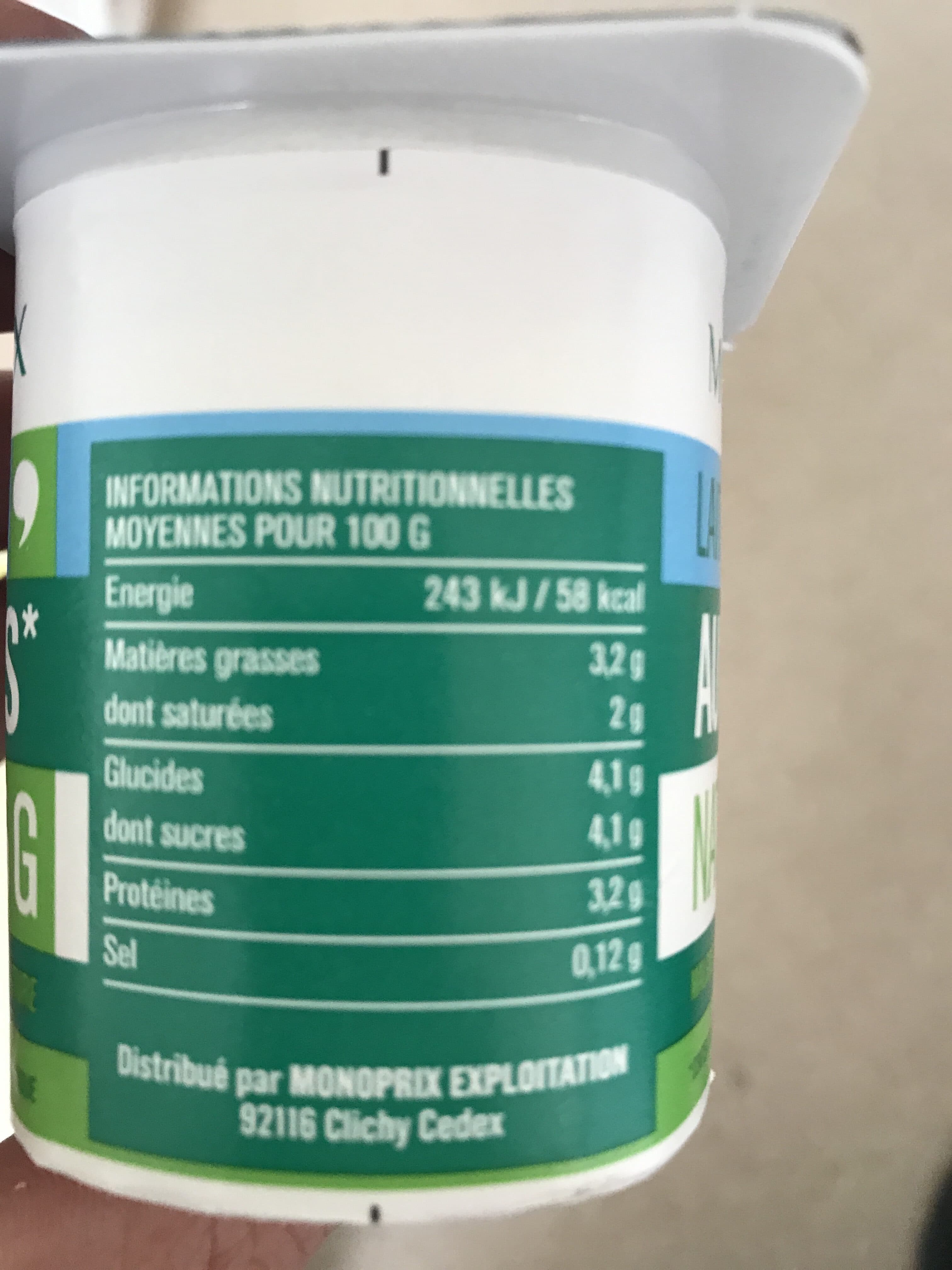 Monoprix Lait fermenté au bifidus nature packshot