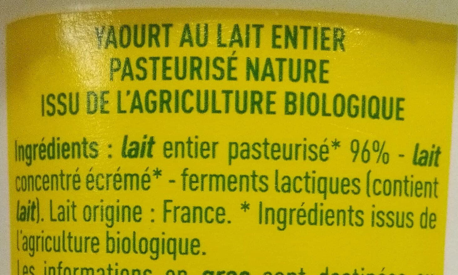 Monoprix Yaourt Bio nature au lait entier bio packshot
