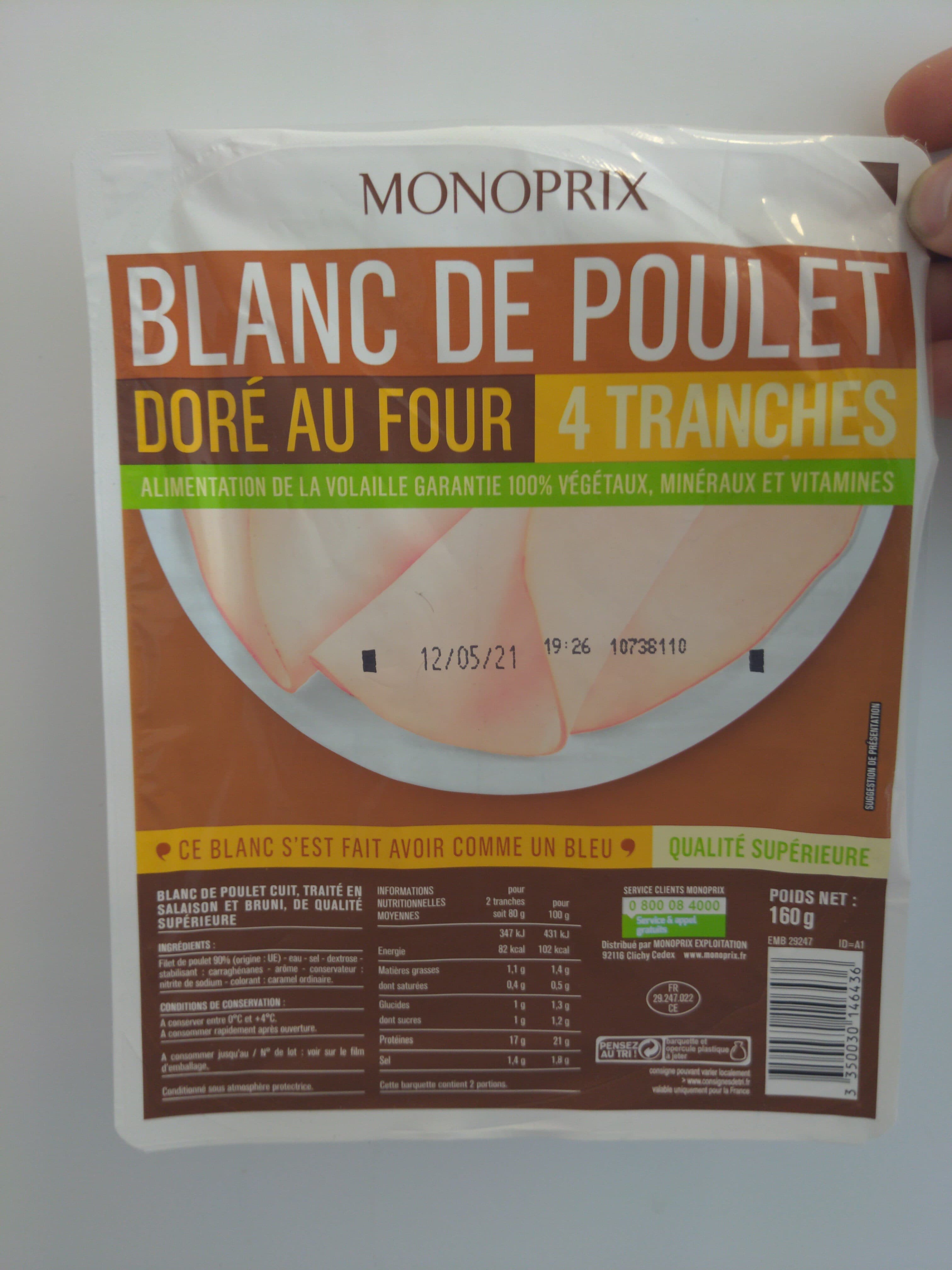 Groupe Casino Blanc de Poulet, Doré au Four (4 tranches) packshot