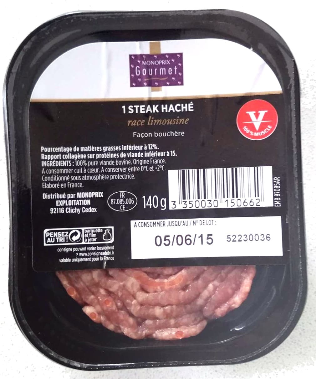 Monoprix 1 steak haché race limousine bouchère packshot