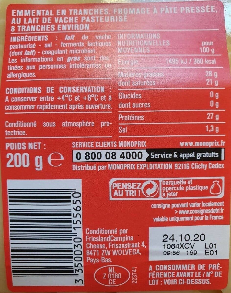 Monoprix Emmental en tranches packshot