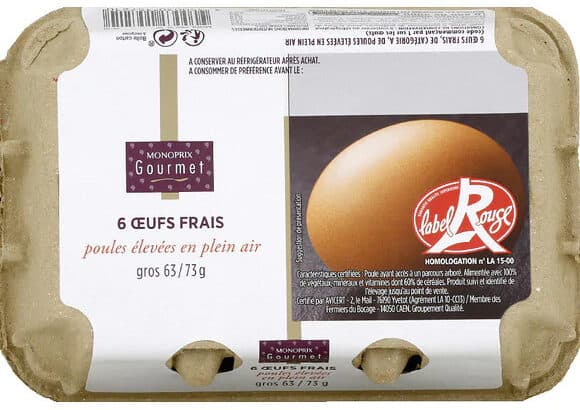 Monoprix 6 œufs frais moyen Label Rouge packshot