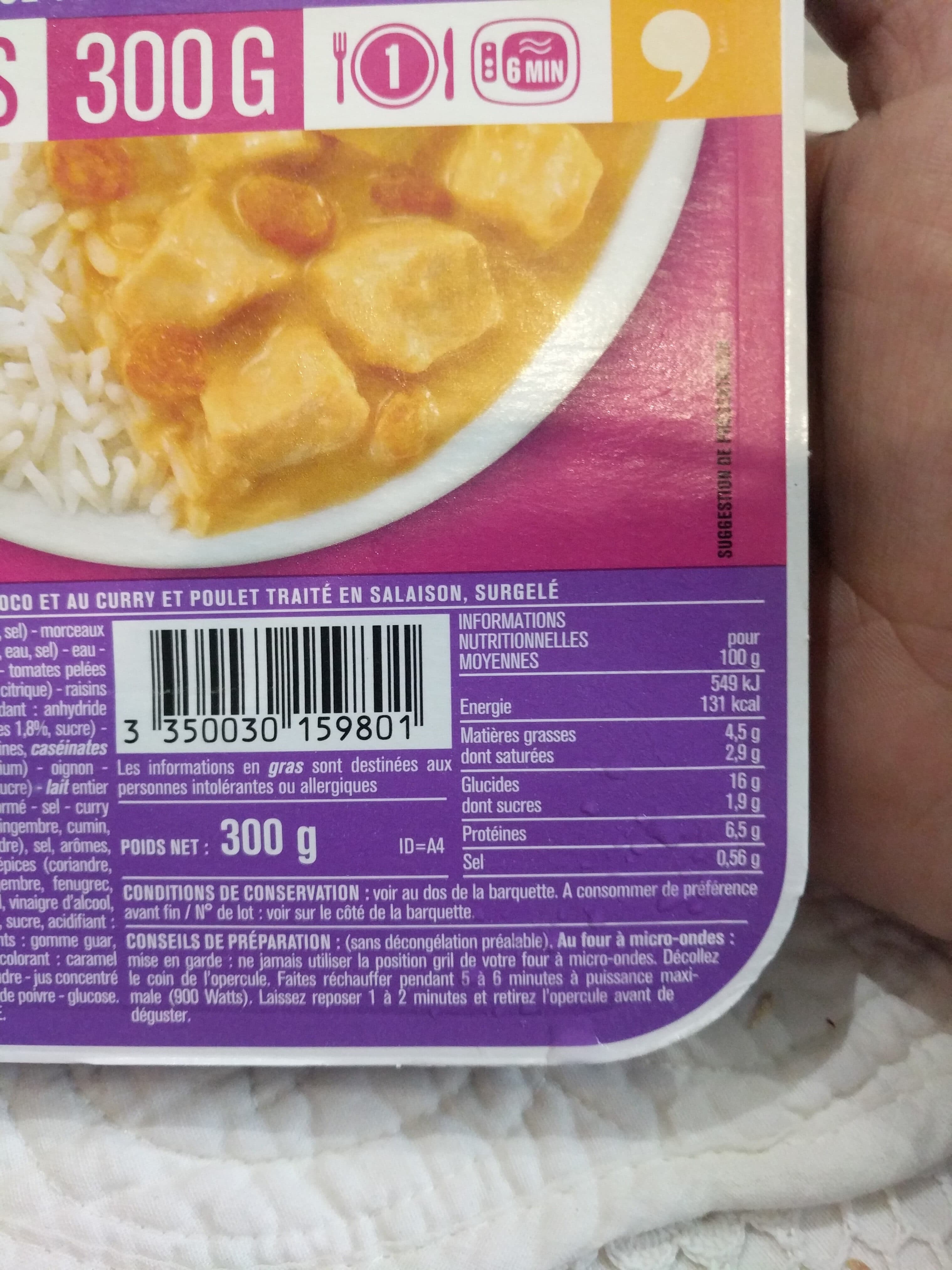 Monoprix Poulet et riz sauce coco curry packshot