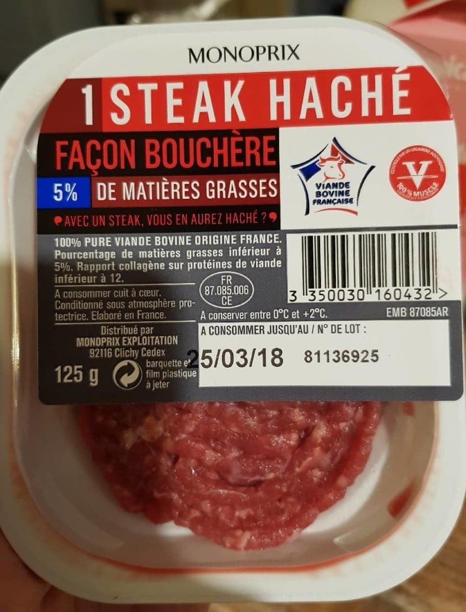 Monoprix Steak Haché Frais Pur Boeuf 125 gr packshot
