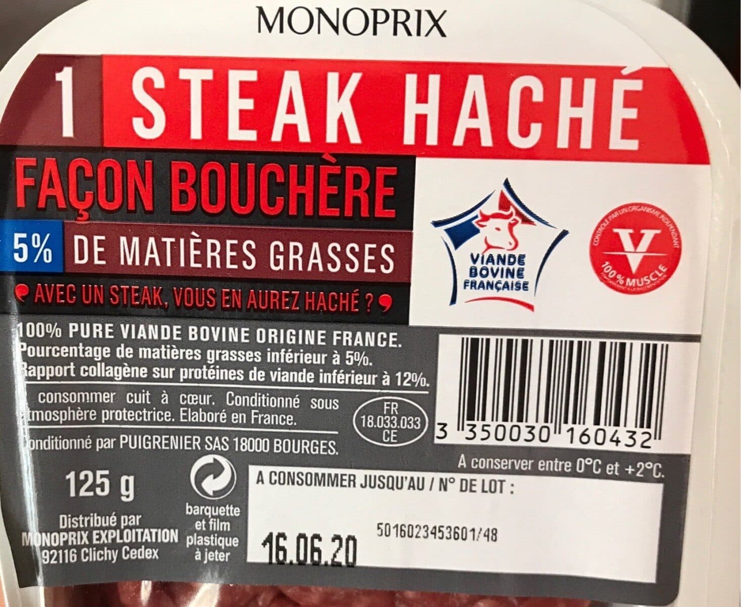 Monoprix Steak Haché Frais Pur Boeuf 125 gr packshot