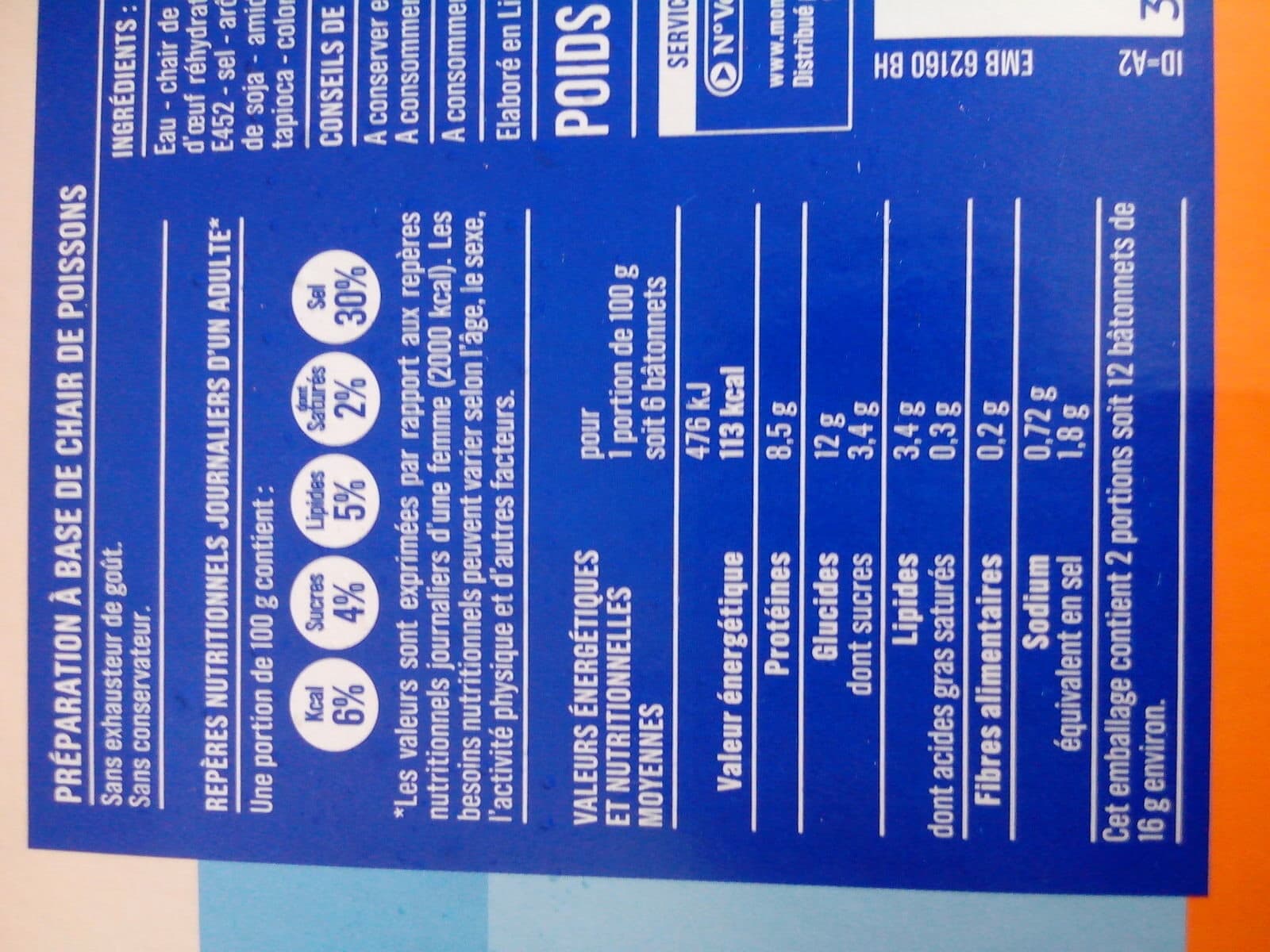 Monoprix 12 bâtonnets de Surimi saveur crabe packshot
