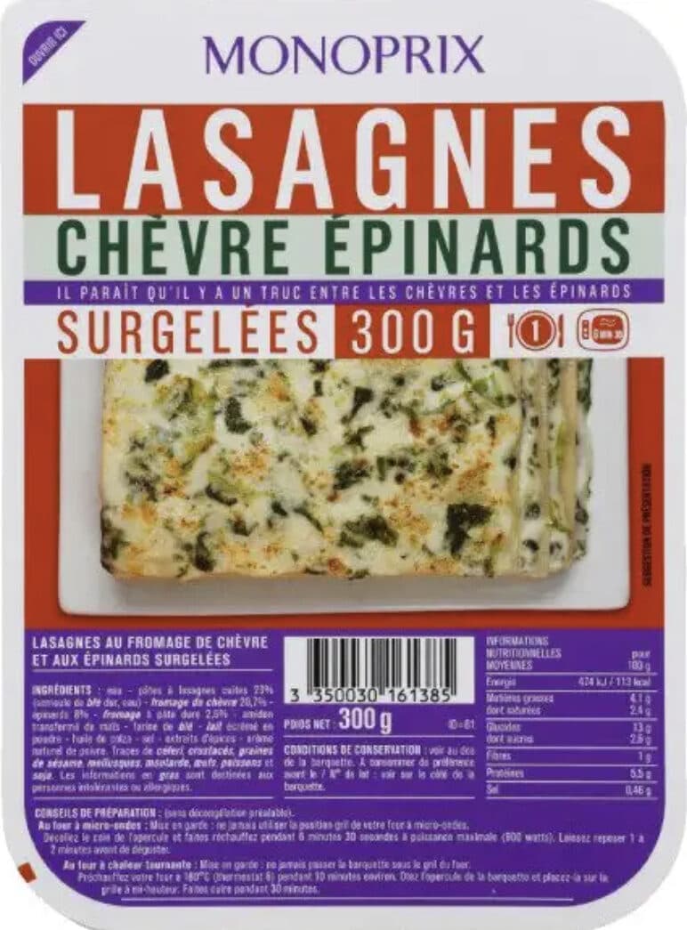 Monoprix Lasagnes chèvre épinards packshot