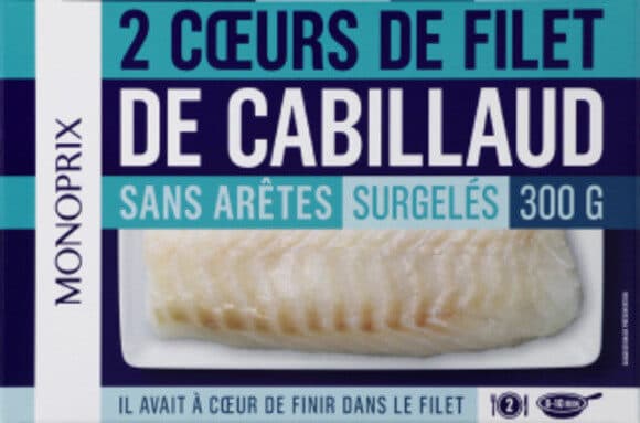 Monoprix Coeurs de filets de cabillaud, sans arêtes, surgelés packshot