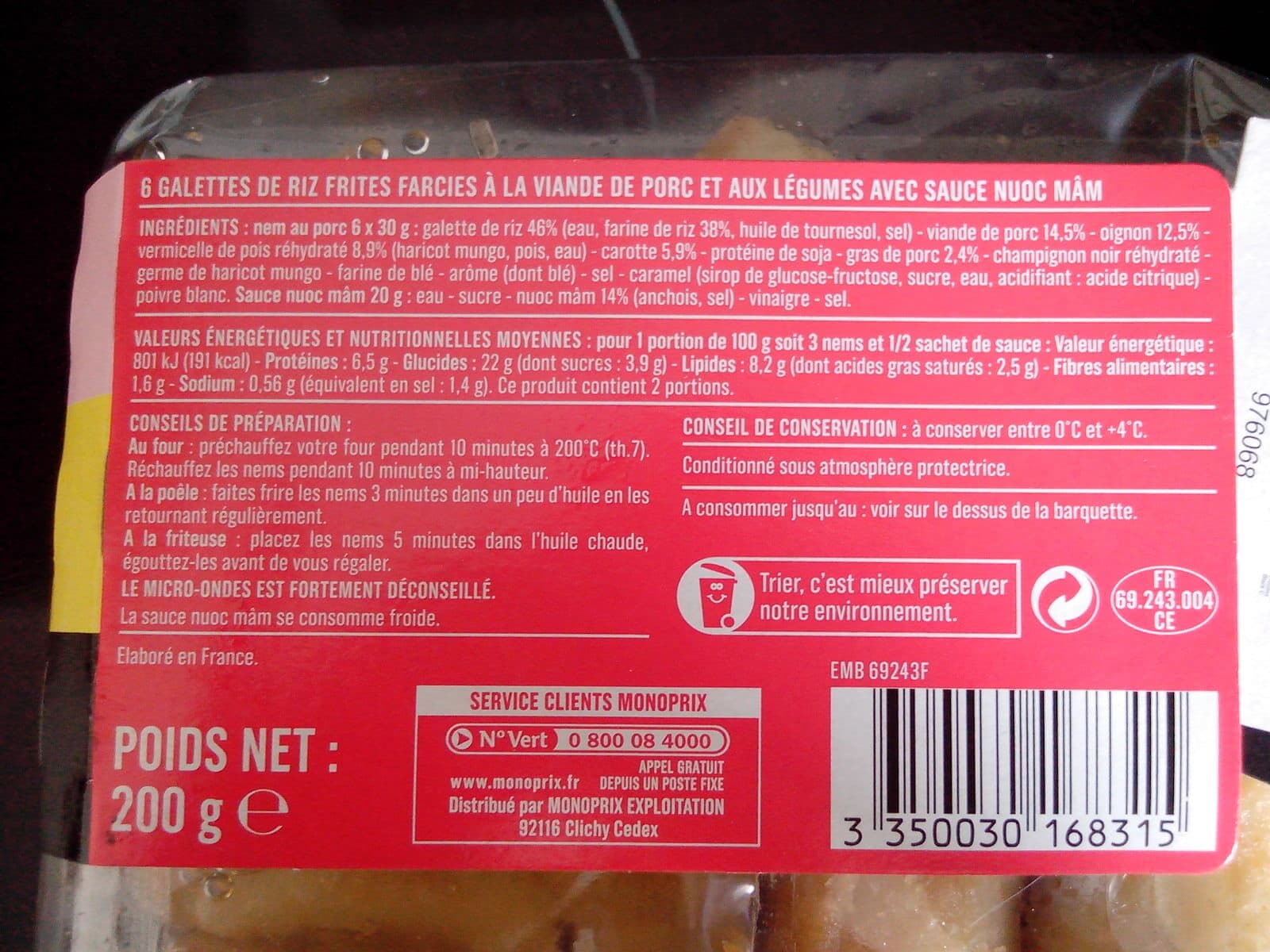 Groupe Casino 6 Mini Nems au Porc avec Sauce Nuoc-Mâm packshot