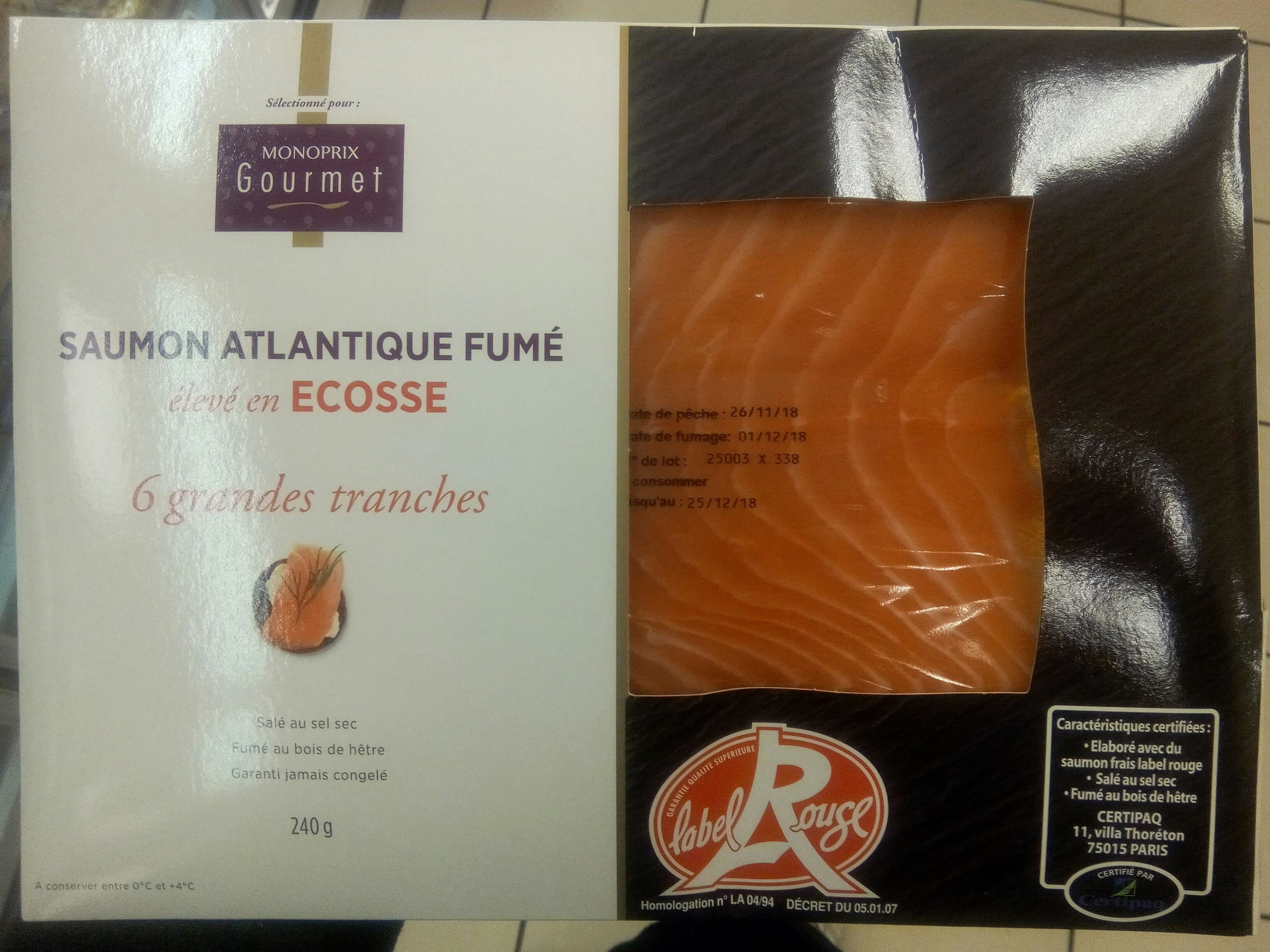 Monoprix Saumon Atlantique fumé, élevé en Ecosse packshot