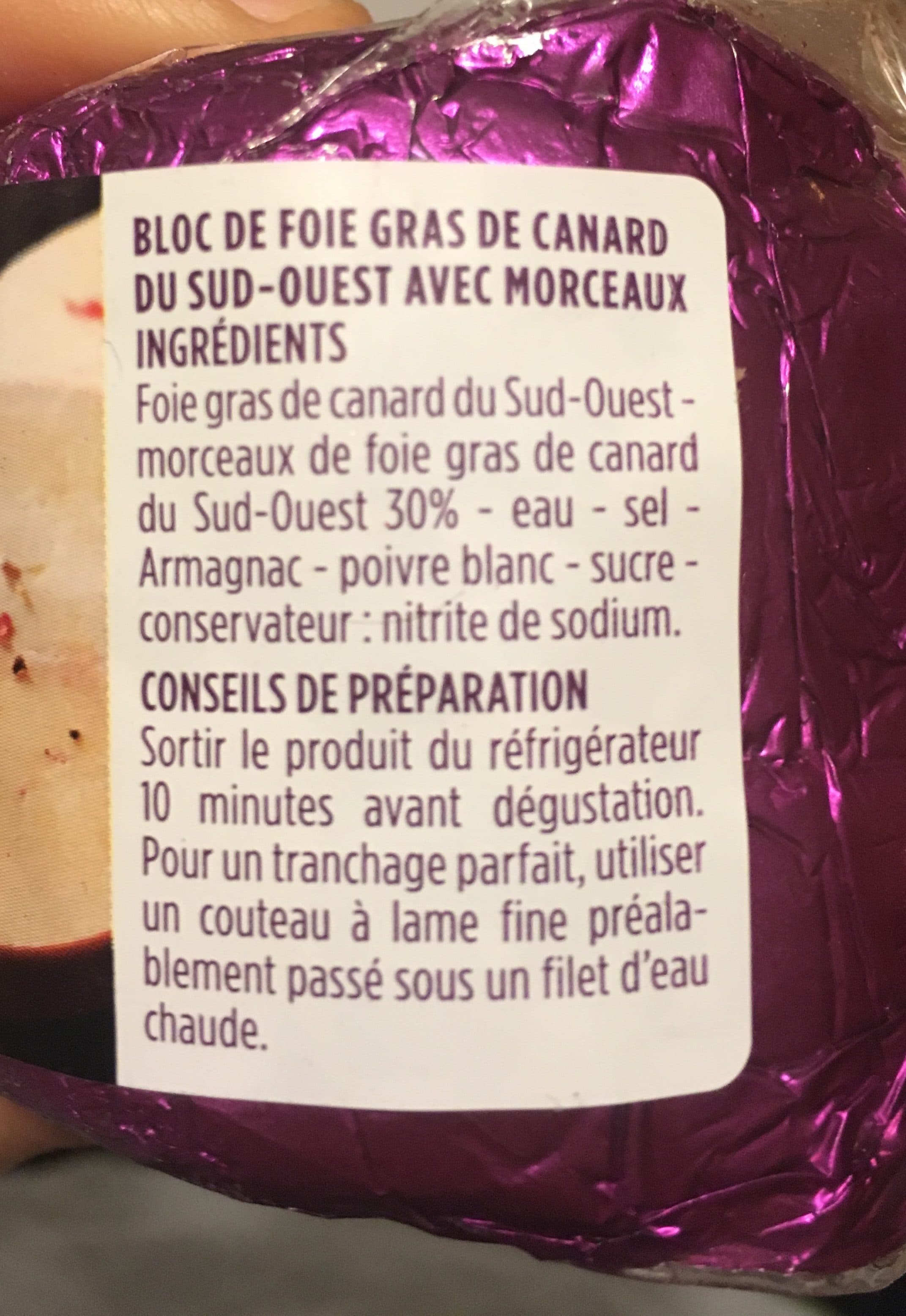 Monoprix Bloc de foie gras de canard, origine Sud-Ouest, 30% de morceaux packshot