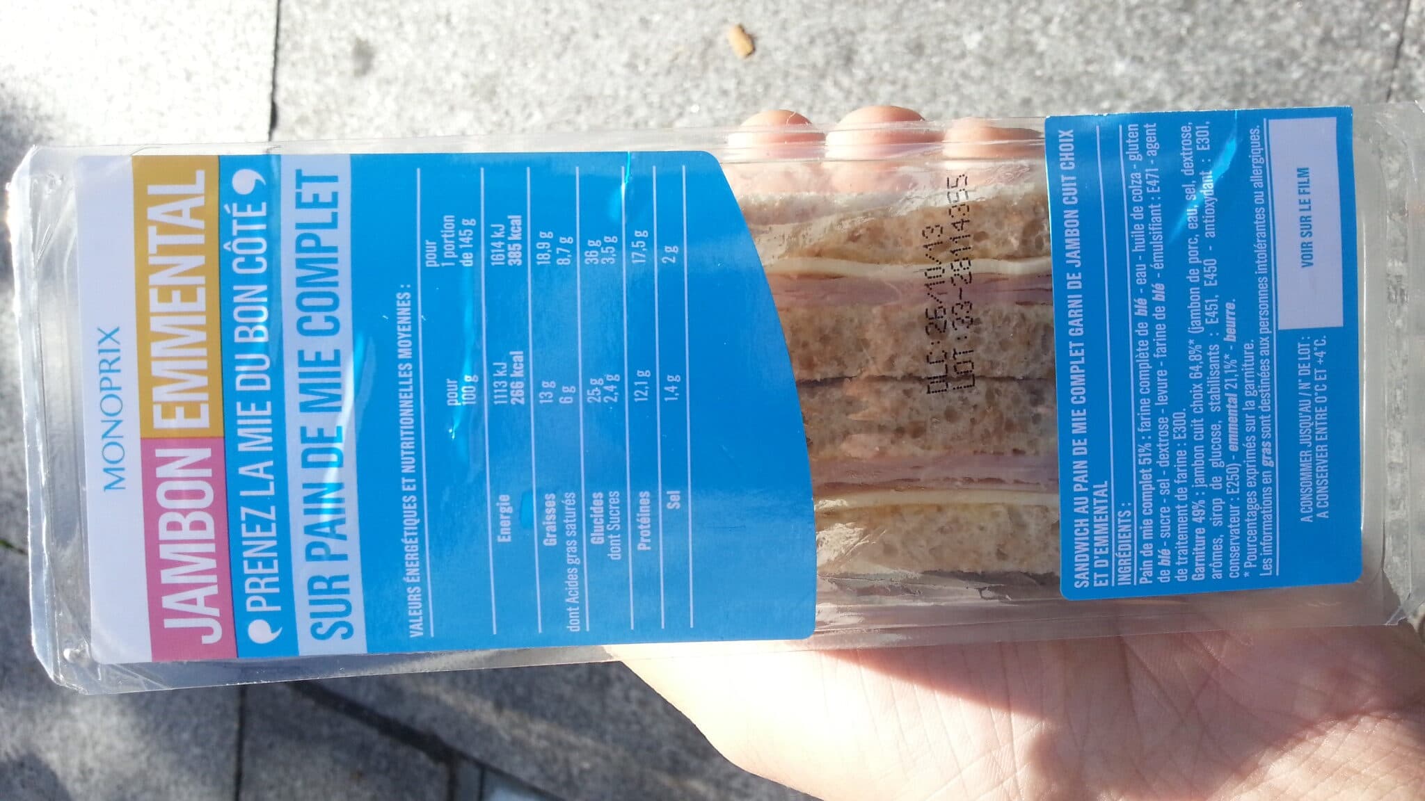 Monoprix Jambon emmental sur pain de mie complet packshot
