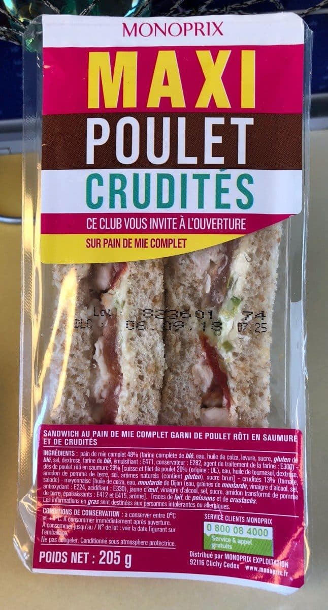 Monoprix Maxi Poulet Crudités sur pain de mie complet packshot