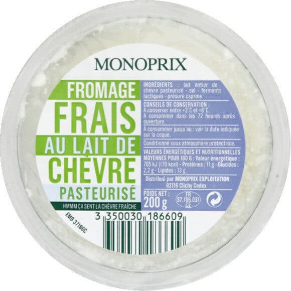 Monoprix Fromage frais au lait de chèvre pasteurisé packshot