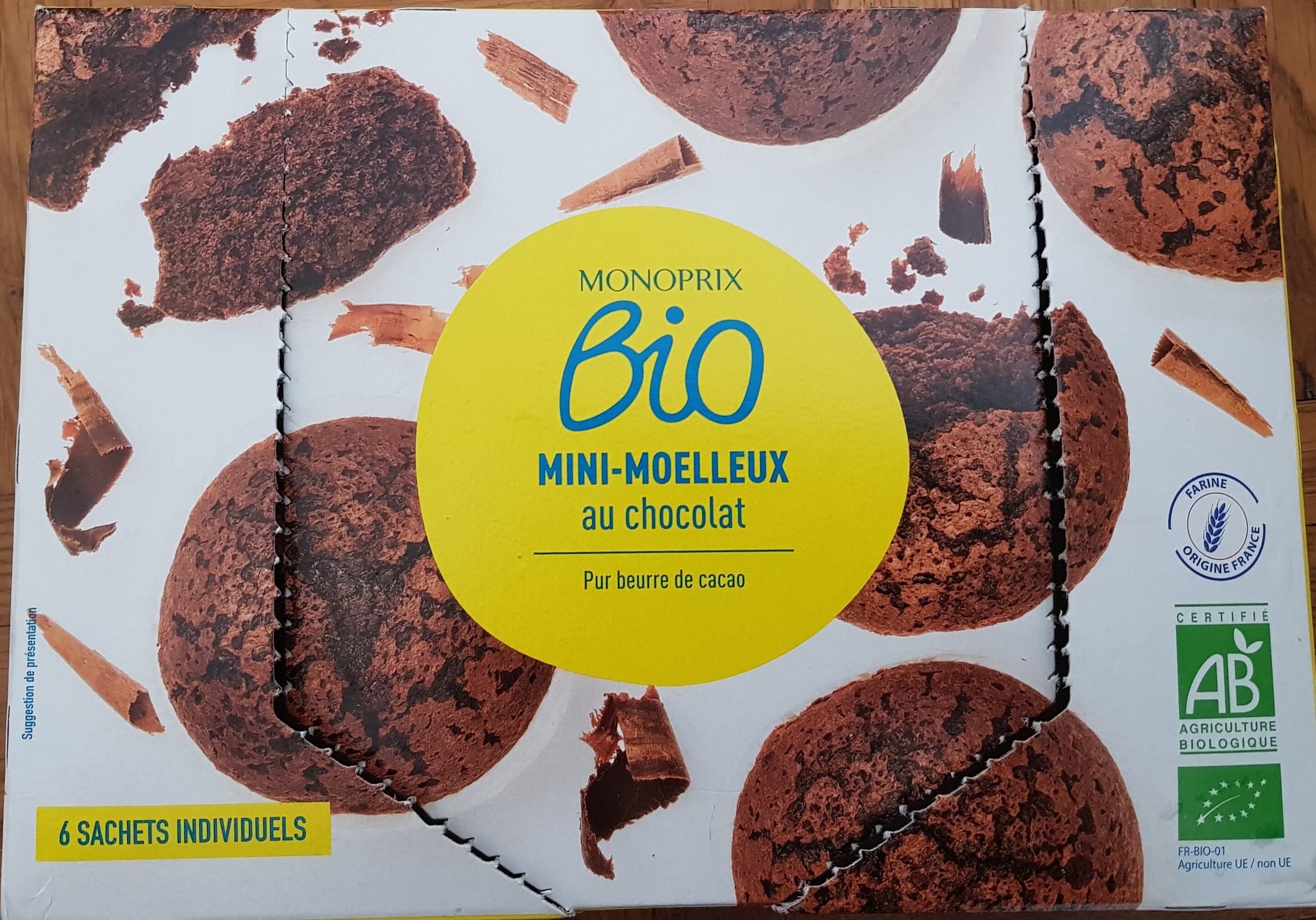 MONOPRIX BIO ! MINI-MOELLEUX au chocolat - Pur beurre de cacao packshot