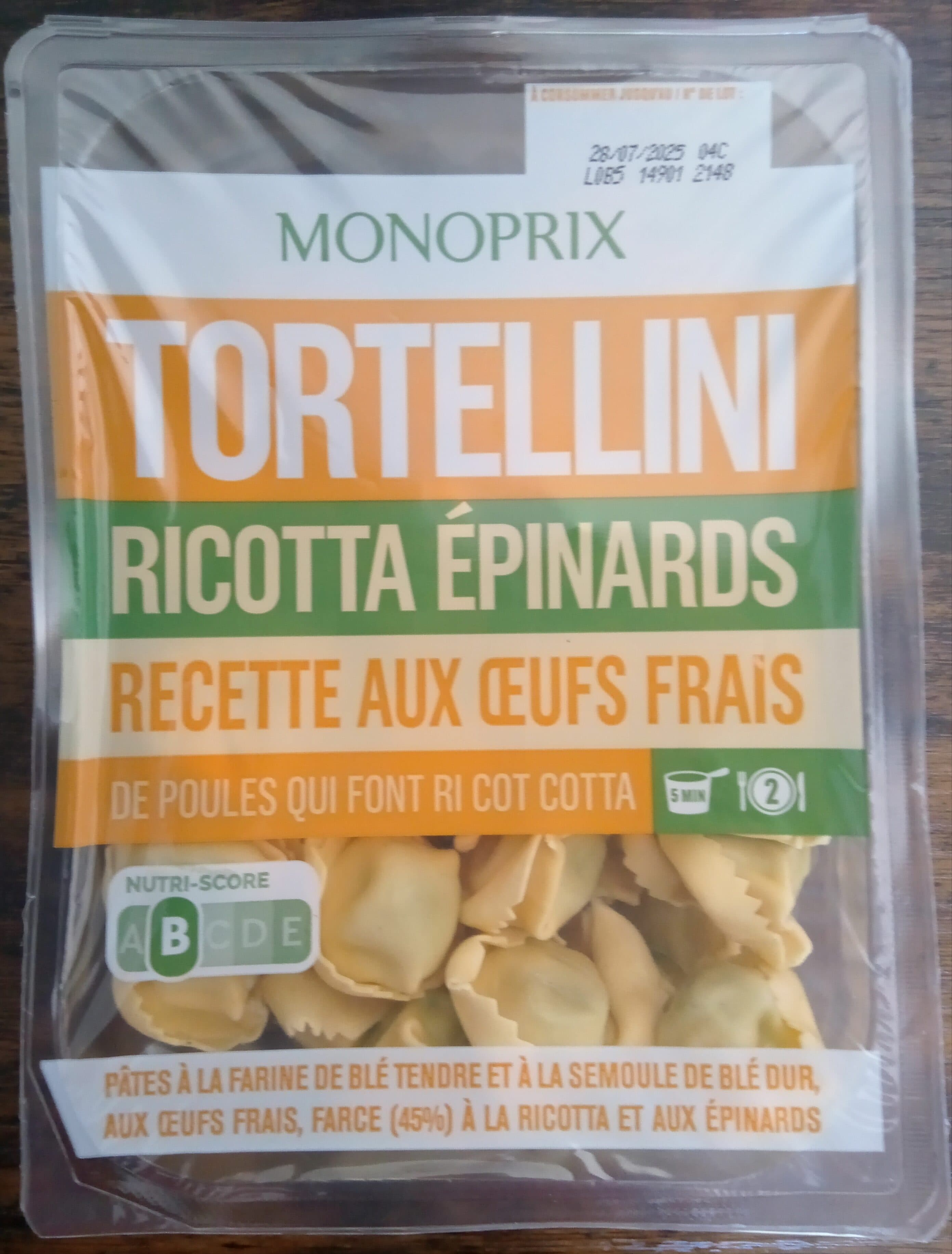 Monoprix Tortellini ricotta épinards packshot
