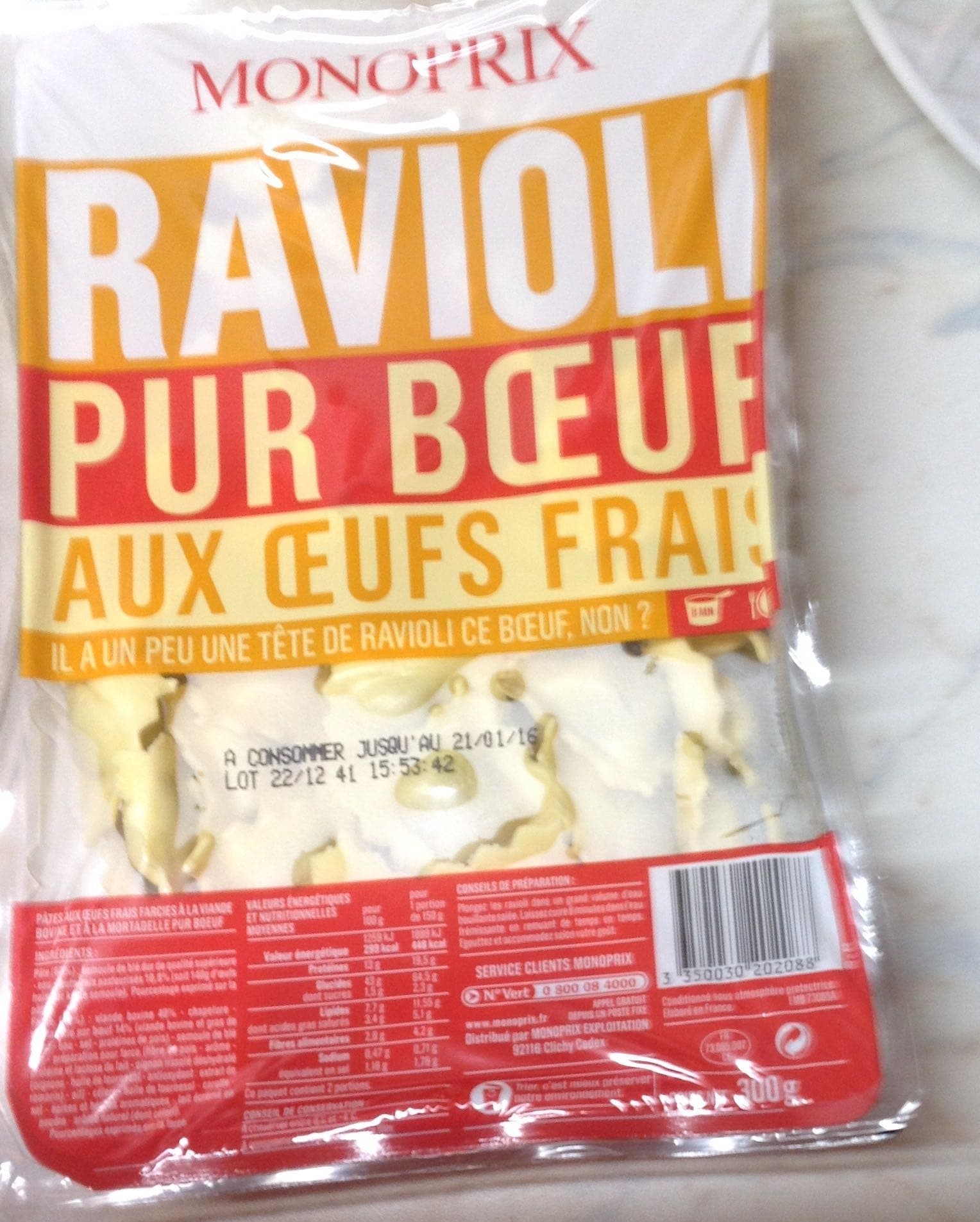 Monoprix Ravioli pur boeuf aux oeufs frais packshot