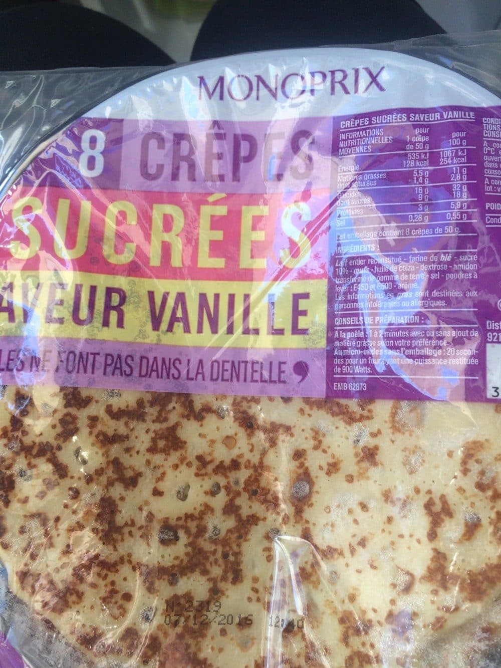 Monoprix 8 crêpes sucrées saveur vanille packshot