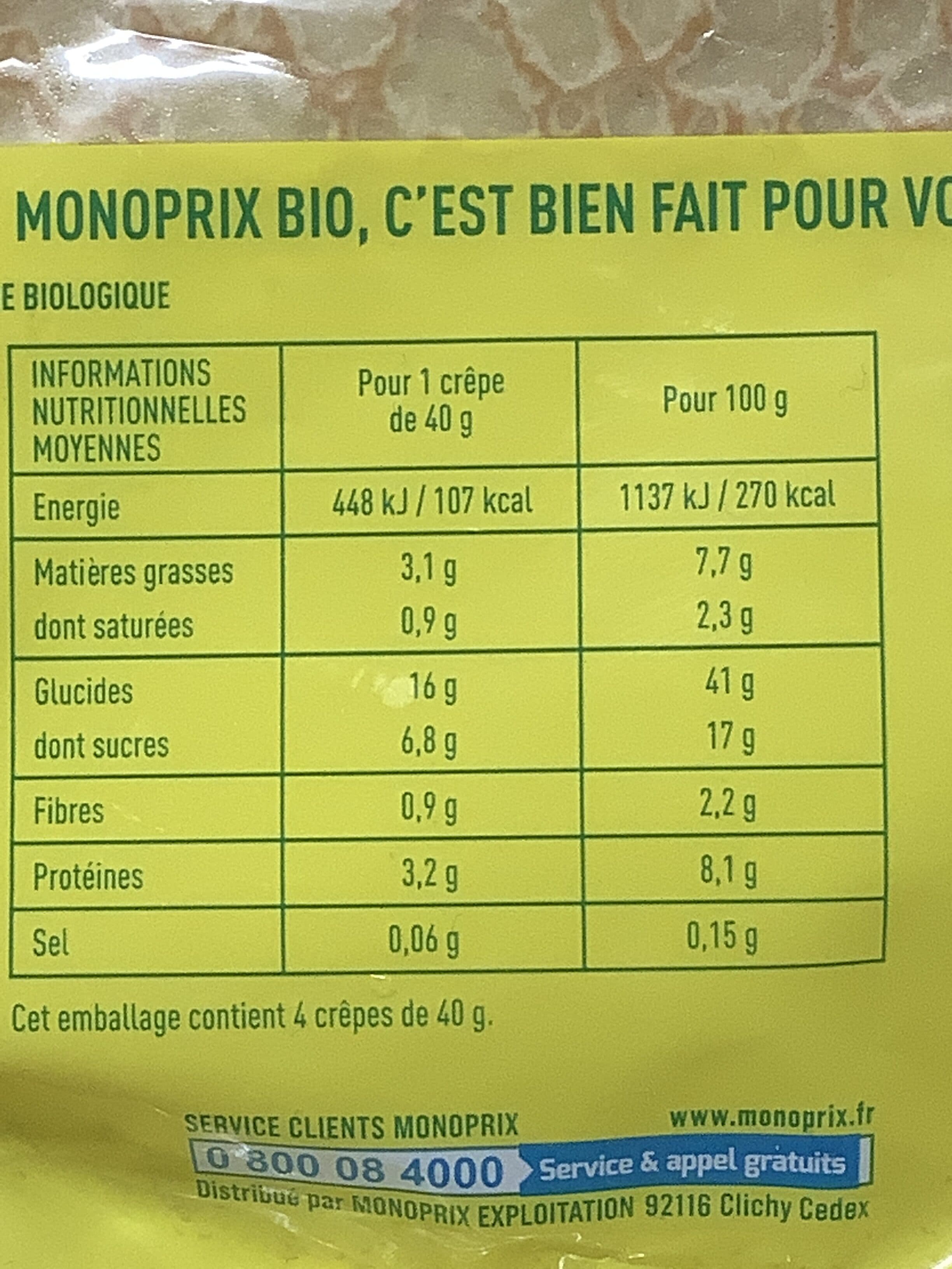 Monoprix 4 crêpes au froment, au sucre de canne packshot