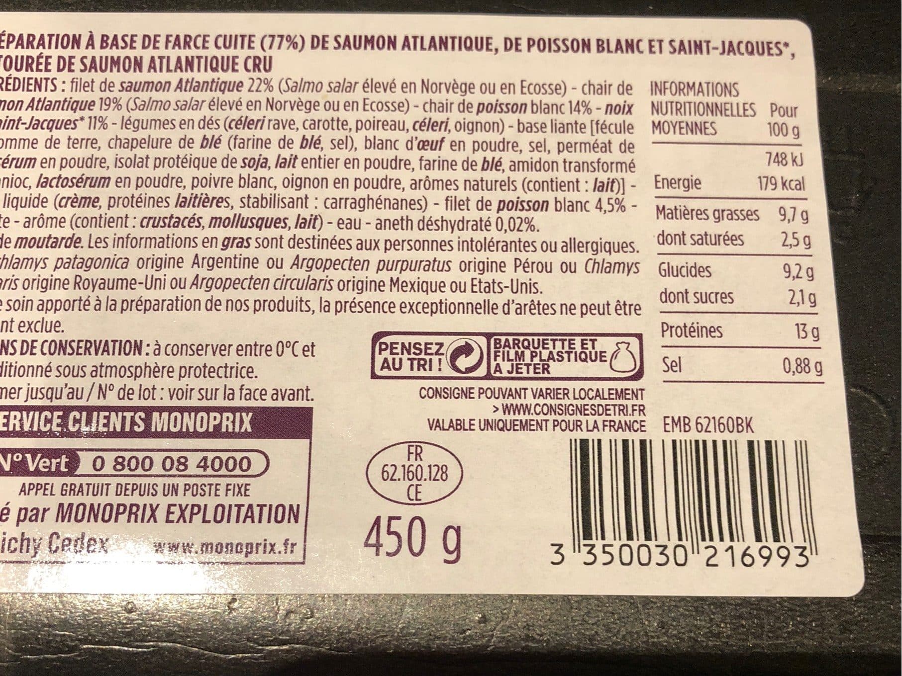 Monoprix Gourmet Rôti de saumon farci Saint-Jacques packshot