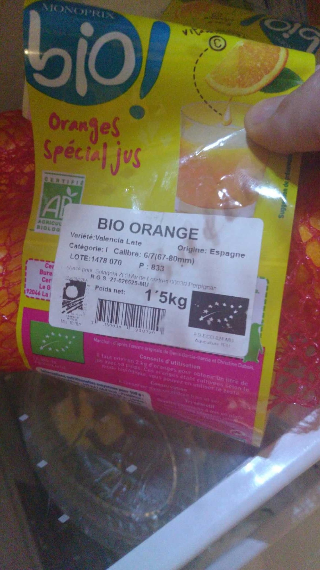 Monoprix bio Oranges Spécial jus packshot