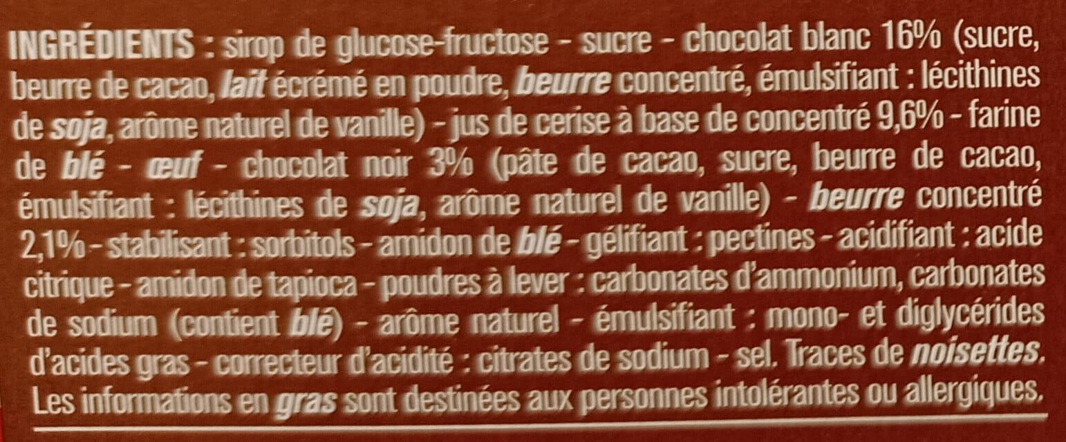 Monoprix Génoises fourrées à la cerise nappées de chocolat blanc packshot