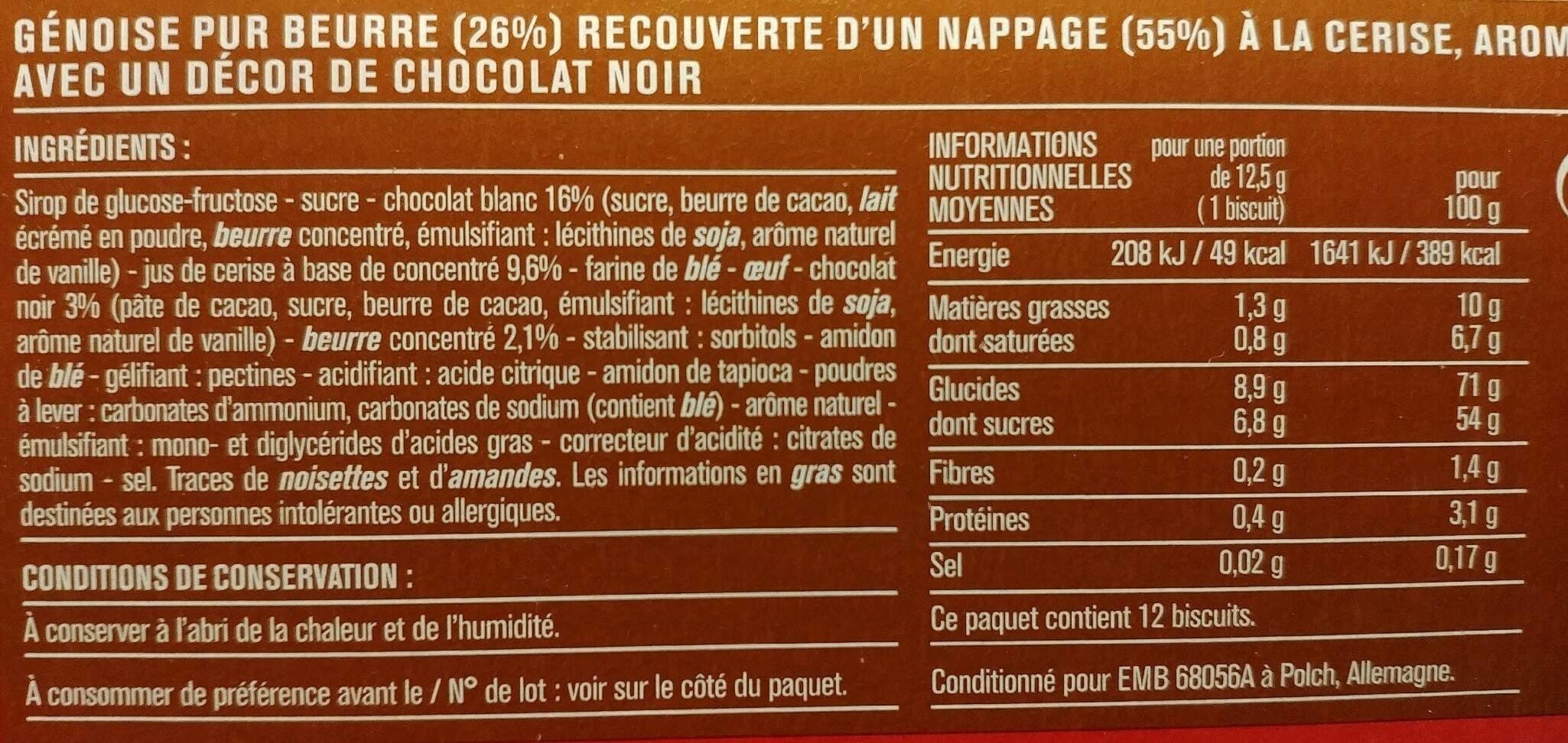 Monoprix Génoises fourrées à la cerise nappées de chocolat blanc packshot
