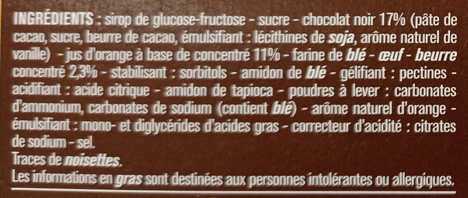 Monoprix Génoises fourrage à l'orange nappées de chocolat noir packshot