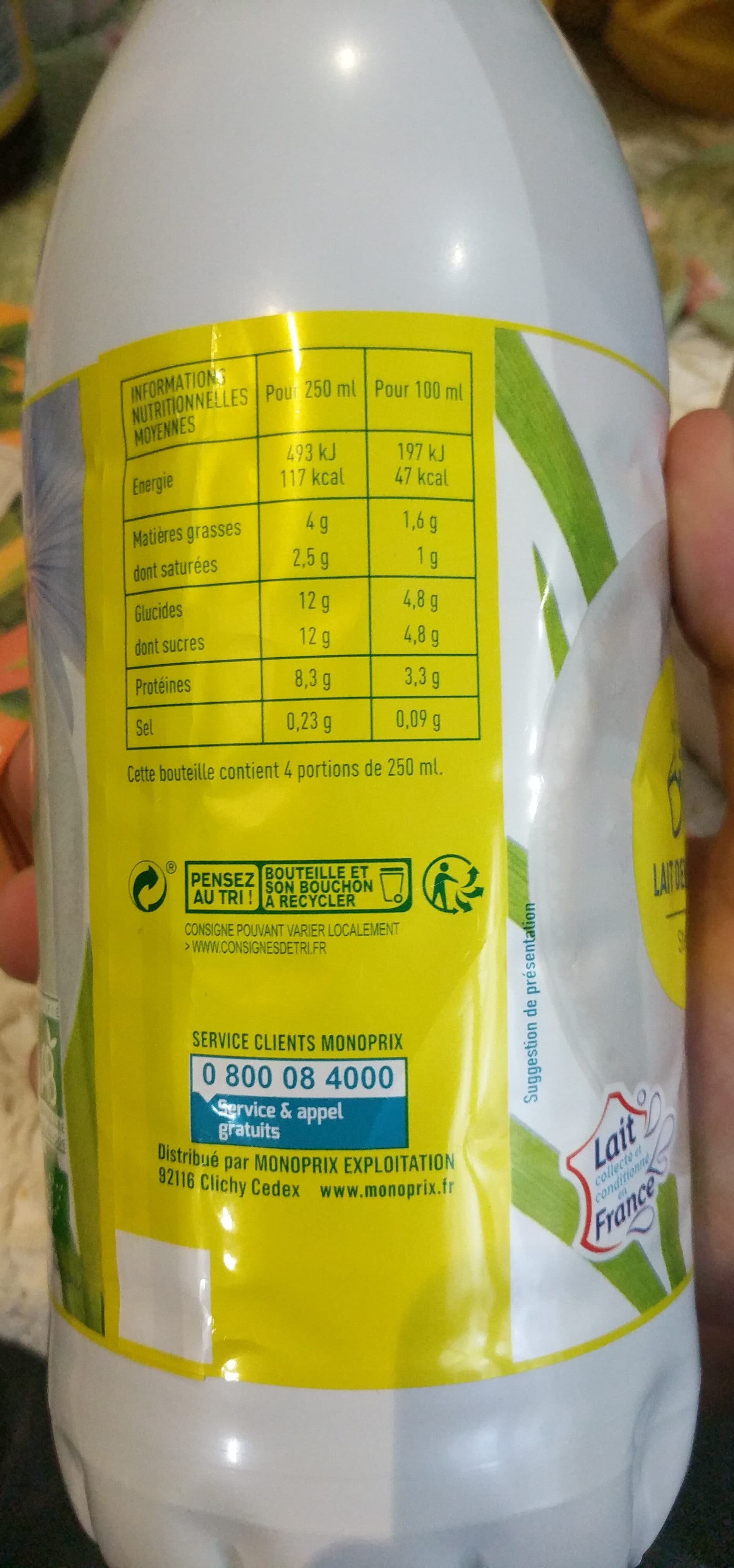 Monoprix Lait demi-écrémé stérilisé UHT packshot